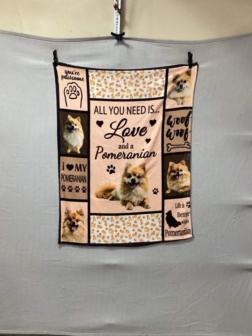 Love and a Pomeranian Fleece Blanket - Pink/Brown